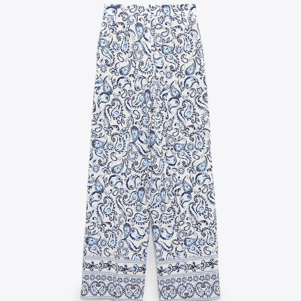 ZARA Linen Straight cut printed pants